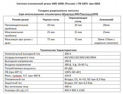 Характеристики аппарата плазменной резки AMS-300S (Россия) с ПВ 100% при 300А